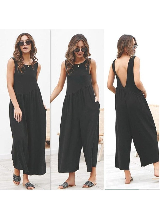 Barbora Linen Summer Casual Backless Casual Women's Jumpsuit Ln212Siyah12 - Image 2